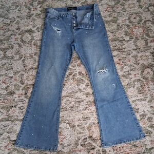 Indigo Rein Light Blue Distressed Flare Jeans